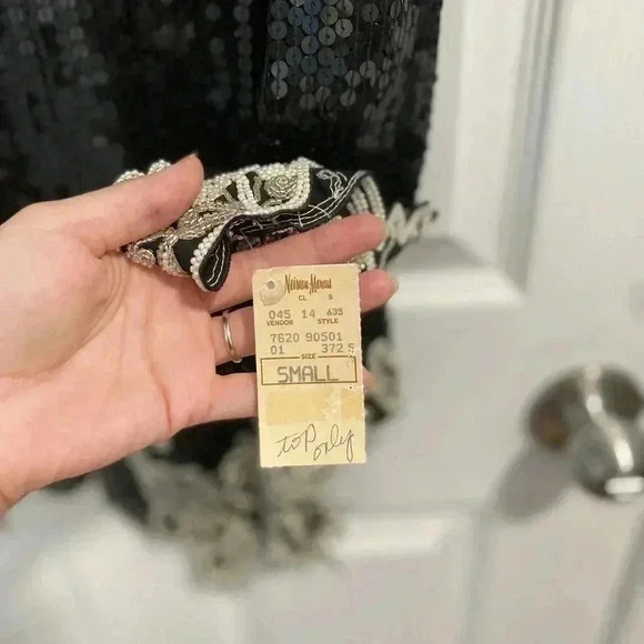 NWT Vintage JUDITH ANN Black&White Beaded 100% Silk Evening Blouse Lux Sz Small - Picture 3 of 9